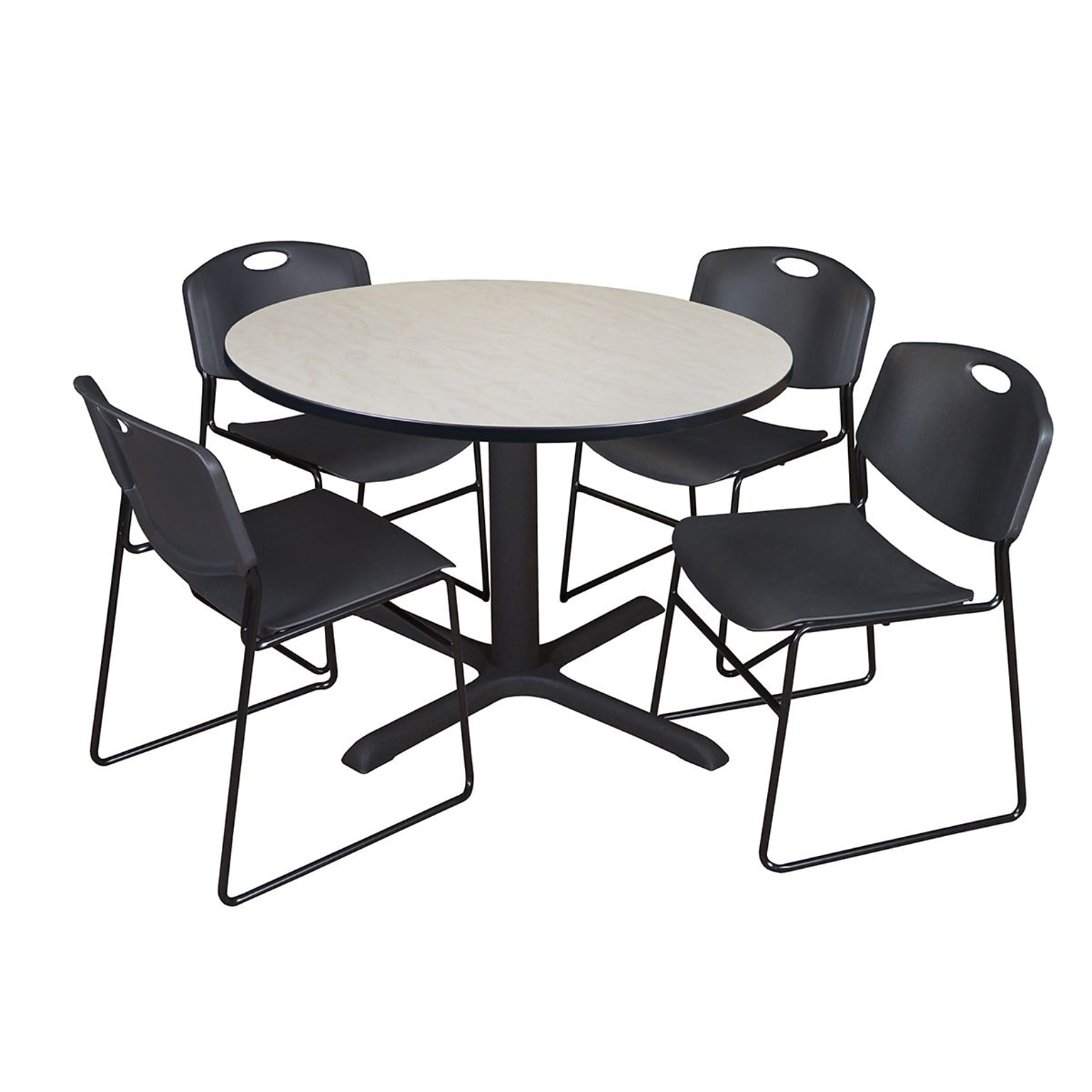 Regency 48 Round Laminate Maple Table with Zeng Stack Chairs, Black (TB48RNDPL44BK)