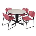 Regency 48-inch Round Laminate Maple Table with Zeng Stack Chairs, Burgundy