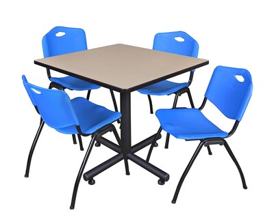Regency 36 Laminate Square Table with Stacker Chairs, Beige and Blue (TKB3636BE47BE)