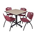 Regency 36-inch Square Laminate Beige Table with Stacker Chairs, Burgundy