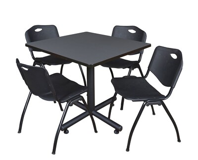 Regency 36-inch Square Laminate Table with Zeng Stacker Chairs, Black (TKB3636GY47BK)