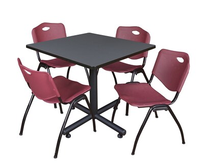 Regency 36-inch Square Laminate Table with Zeng Stacker Chairs, Burgundy (TKB3636GY47BY)