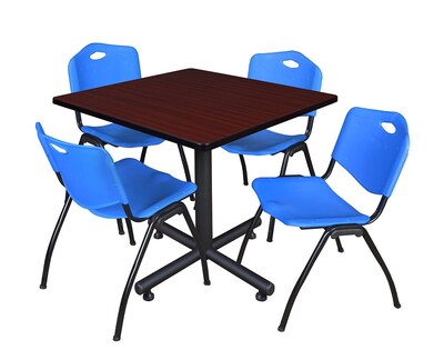 Regency 36 Laminate, Melamine and Steel Square Lunch Table with Stacker Chairs Blue (TKB3636MH47BE)