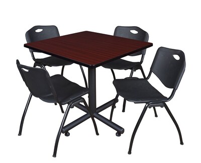 Regency 36 Laminate, Melamine and Steel Square Lunch Table with Stacker Chairs Black (TKB3636MH47BK)
