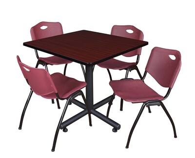 Regency 36 Laminate, Melamine and Steel Square Lunch Table with Stacker Chairs, Burgundy (TKB3636MH47BY)