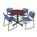Regency 36-inchRound Laminate Cherry Table With 4 Zeng Stacker Chairs, Blue