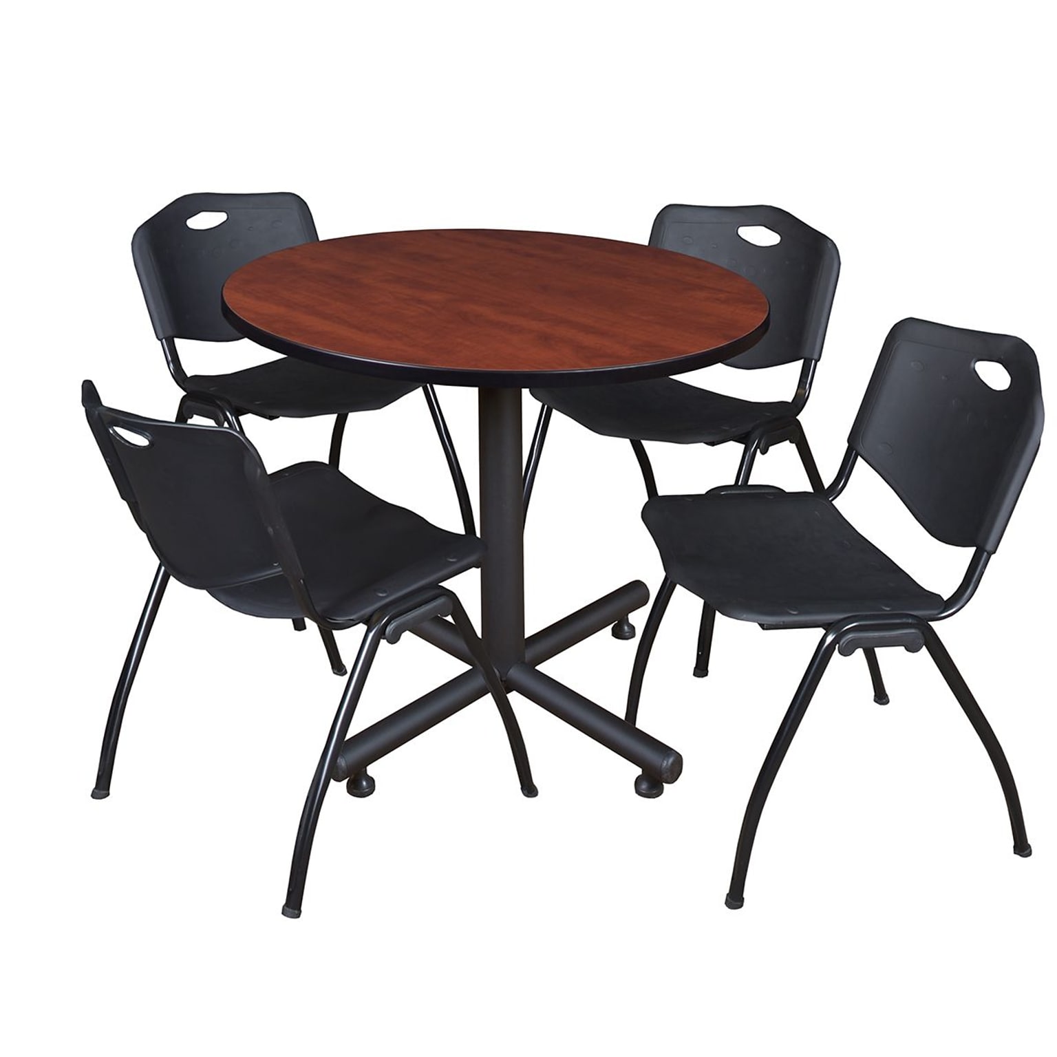 Regency 36 Laminate Cherry Round Table with 4 M Stacker Chairs, Black (TKB36RNDCH47BK)