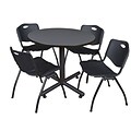 Regency 36-inch Round Laminate Grey Table with 4 M Stacker Chairs, Black