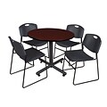 Regency 36-inch Round Laminate Mahogany Table with Zeng Stacker Chairs, Black