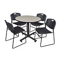 Regency 36-inch Round Table Maple With 4 Zeng Stacker Chairs, Black