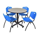 Regency 36-inch Round Laminate Maple Training Rooms Table with 4 M Stacker Chairs, Blue (TKB36RNDPL4