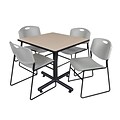 Regency Kobe 42 Square Breakroom Table, Beige and 4 Zeng Stack Chairs, Gray (TKB4242BE44GY)