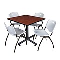 Regency Kobe 42 Square Cherry Breakroom Table with 4 Grey M Stack Chairs (TKB4242CH47GY)