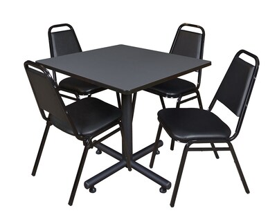 Regency Kobe 42 Square Break Room Table, Gray and 4 Restaurant Stack Chairs, Black (TKB4242GY29)