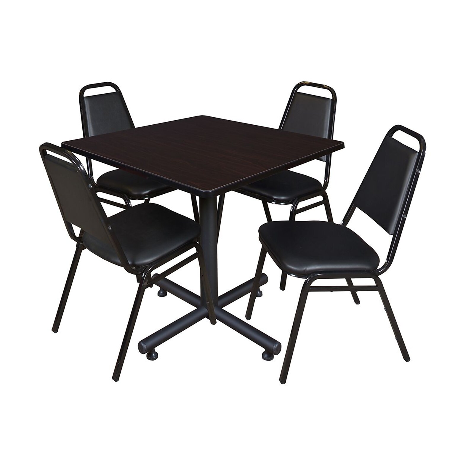 Regency 42 Laminate Square Table with 4 Restaurant Stack Chairs, Mocha Walnut with Beige and Kobe Base (TKB4242MW29)