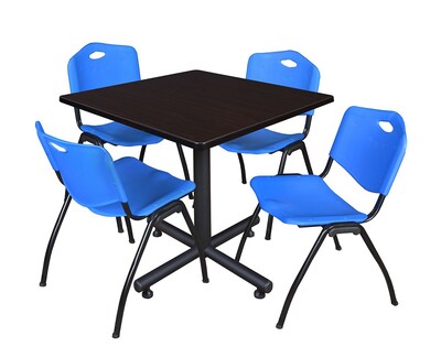 Regency 42 Laminate Mocha Walnut Square Table with 4 M Stacker Chairs, Blue (TKB4242MW47BE)