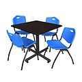 Regency 42 Laminate Mocha Walnut Square Table with 4 M Stacker Chairs, Blue (TKB4242MW47BE)