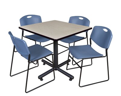 Regency 42-inch Square Laminate Table Maple With Zeng Stacker Chairs, Blue
