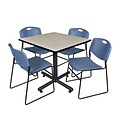 Regency 42-inch Square Laminate Table Maple With Zeng Stacker Chairs, Blue