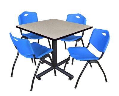 Regency 42-inch Square Laminate Table Maple With 4 M Stacker Chairs, Blue