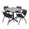 Regency Kobe 42 Square Break Room Table, Maple and 4 M Stack Chairs, Black (TKB4242PL47BK)