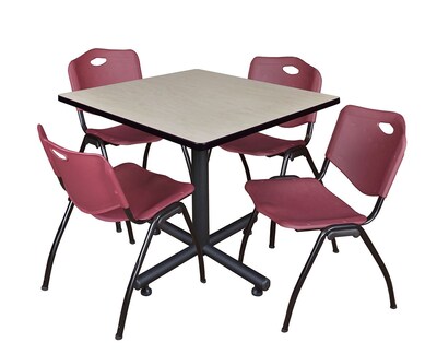 Regency 42-inch Square Laminate Table Maple With 4 M Stacker Chairs, Burgundy