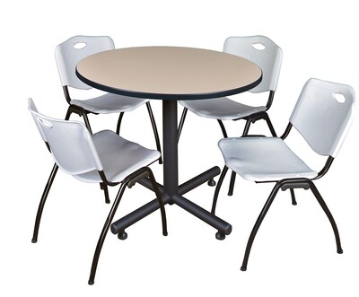 Regency 42-inch Round Laminate Beige Table With 4 M Stacker Chairs, Gray (TKB42RNDBE47GY)