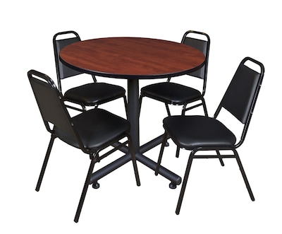 Regency 42-inch Round Laminate Room Tables With 4 Stack Chairs, Cherry (TKB42RNDCH29)