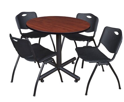 Regency Seating Kobe 42 Round Breakroom Table- Cherry & 4 M Stack Chairs- Black
