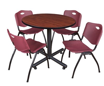 Regency 42-inch Round Laminate Table With 4 M Stacker Chairs, Burgundy (TKB42RNDCH47BY)