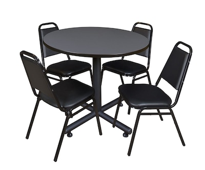 Regency 42-inch Round Laminate Room Tables With 4 Stack Chairs, Gray (TKB42RNDGY29)
