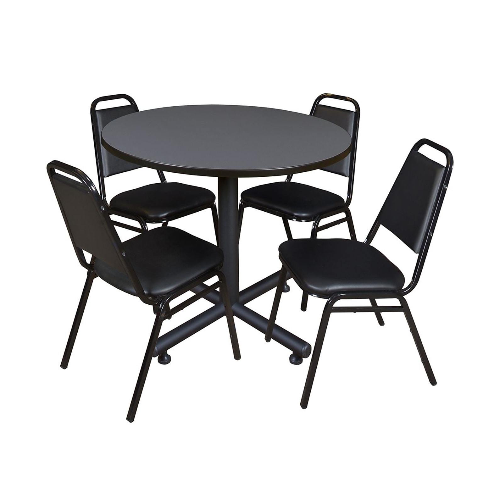Regency 42-inch Round Laminate Room Tables With 4 Stack Chairs, Gray (TKB42RNDGY29)