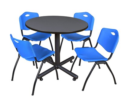 Regency 42-inch Round Laminate Gray Table With 4 M Stacker Chairs, Blue (TKB42RNDGY47BE)