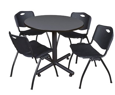 Regency 42-inch Round Laminate Gray Table With 4 M Stacker Chairs, Black (TKB42RNDGY47BK)