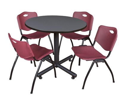 Regency 42 Laminate Round Table with 4 M Stacker Chairs, Burgundy and Gray (TKB42RNDGY47BY)