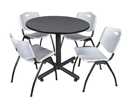 Regency 42-inch Round Laminate Gray Table With 4 M Stacker Chairs, Gray (TKB42RNDGY47GY)