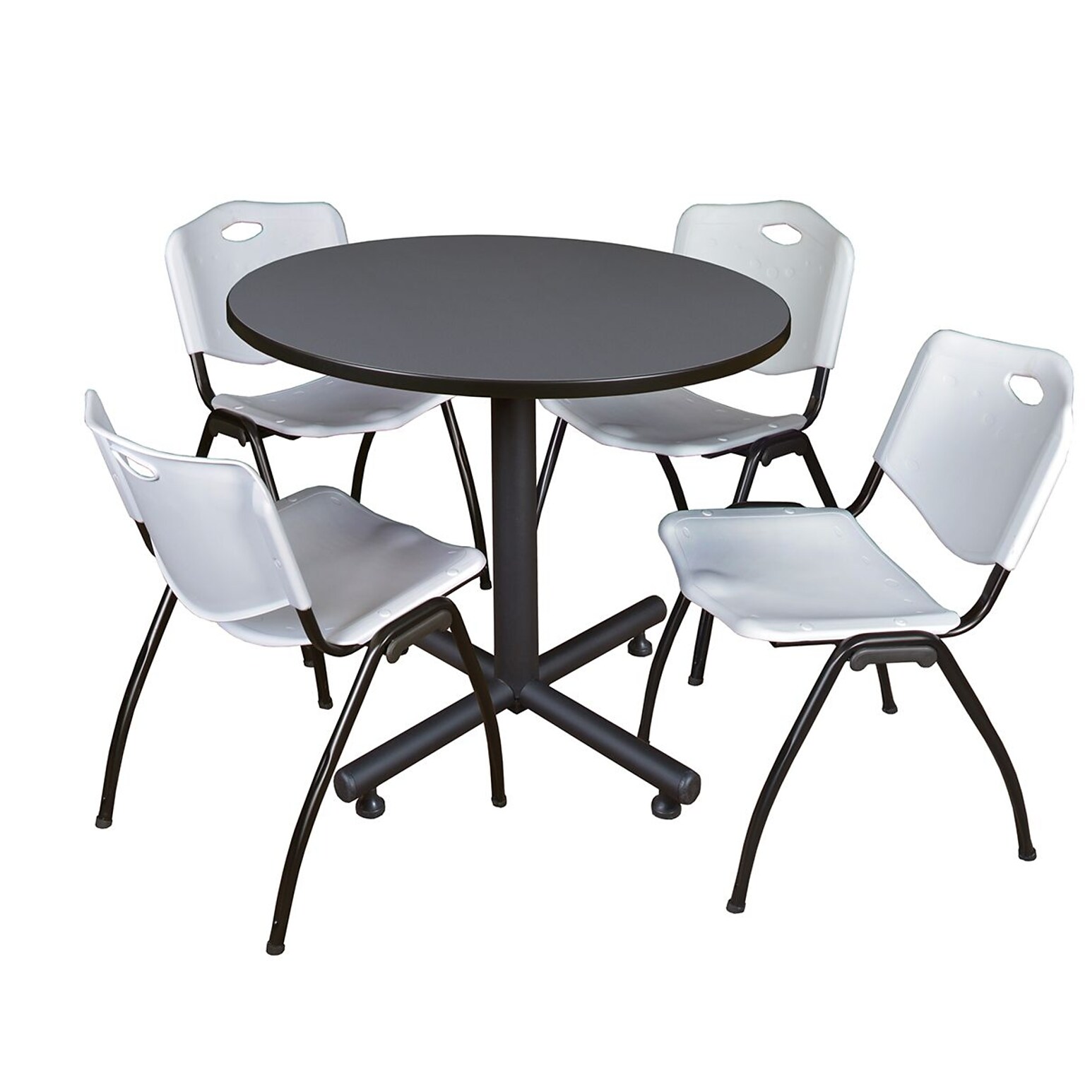 Regency 42-inch Round Laminate Gray Table With 4 M Stacker Chairs, Gray (TKB42RNDGY47GY)