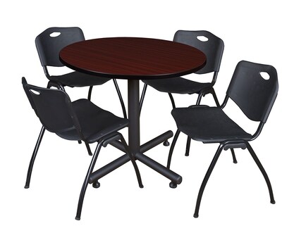 Regency 42-inch Round Laminate Mahogany Training Rooms Table With 4 M Stacker Chairs, Black (TKB42RNDMH47BK)