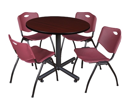 Regency 42-inch Round Laminate Mahogany Training Rooms Table With 4 M Stacker Chairs, Burgundy (TKB4