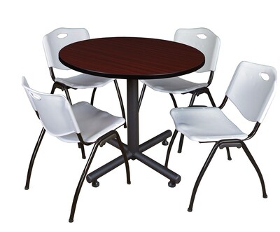 Regency 42 Laminate Mahogany Round Training Rooms Table with 4 M Stacker Chairs, Gray (TKB42RNDMH47GY)