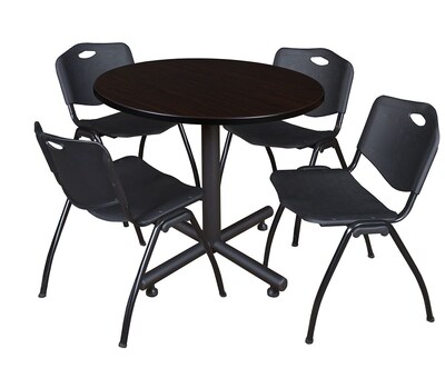 Regency 42-inch Round Laminate Mocha Walnut Table With 4 M Stacker Chairs, Black (TKB42RNDMW47BK)