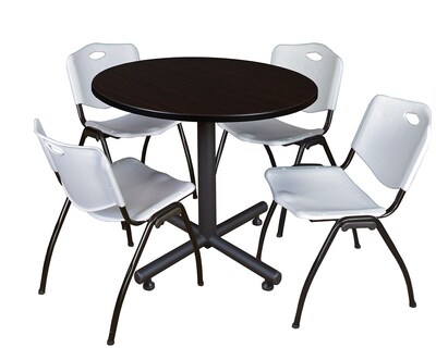 Regency 42-inch Round Laminate Mocha Walnut Table With 4 M Stacker Chairs, Gray (TKB42RNDMW47GY)