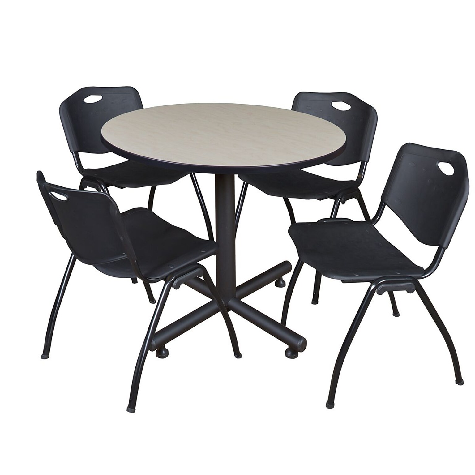 Regency 42-inch Round Laminate Maple Table with 4 M Stacker Chairs, Black (TKB42RNDPL47BK)