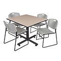 Regency 48-inch Square Laminate Beige Table With 4 Zeng Stacker Chairs, Gray