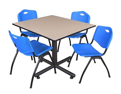 Regency 48-inch Square Laminate Beige Table with 4 M Stacker Chairs, Blue