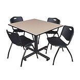 Regency 48-inch Square Laminate Beige Table with 4 M Stacker Chairs, Black