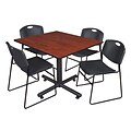 Regency 48-inch Square Laminate Cherry Table With 4 Zeng Stacker Chairs, Black