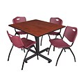 Regency 48-inch Square Laminate Cherry Table with 4 M Stacker Chairs, Burgundy