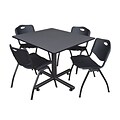 Regency 48-inch Kobe Base Square Table, Grey Table with Black Chairs