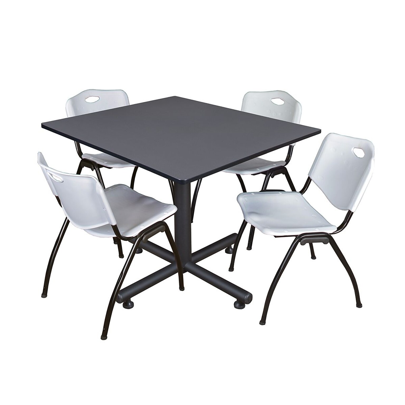 Regency Kobe Breakroom Table, 48W, Gray & 4 M Stack Chairs, Gray (TKB4848GY47GY)